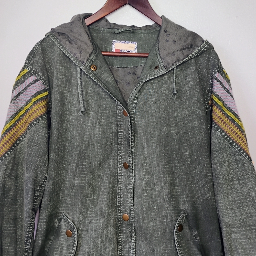 Anthropologie Pilcro Utility Anorak Jacket Womens XS Green Embroidered Bohemian - Picture 5 of 15